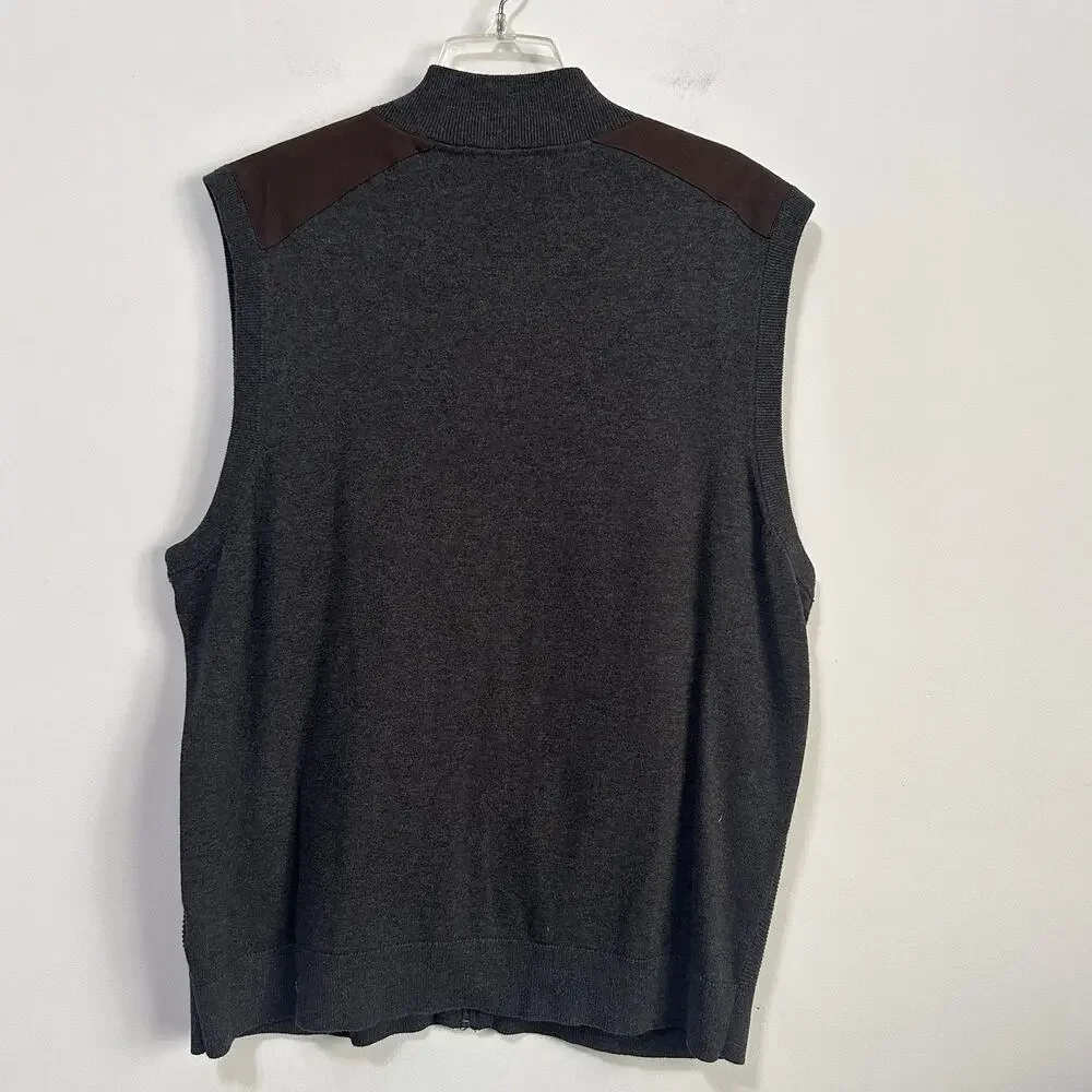 Roundtree & Yorke Mens Zip Front Sweater Vest XL Gray Faux Suede Patch Work Knit